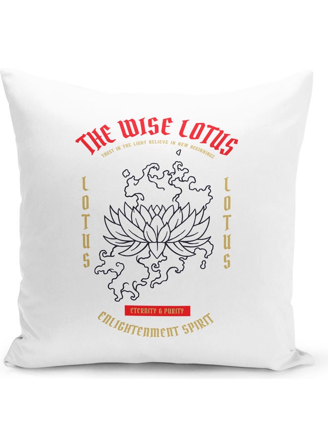 The Wise Lotus Printed Decorative Throw Pillow White/Red/Black 40x40cm  - Image 1