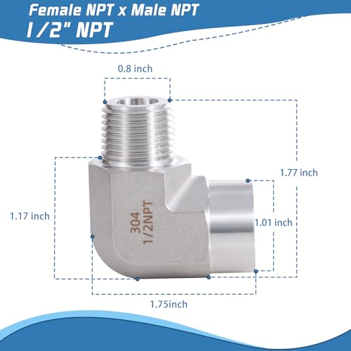Windblowgrass Stainless Steel Pipe Fitting,90 Degree Barstock Street Elbow, 1/2" NPT Male x 1/2" NPT Female (Pack of 2) - Image 4