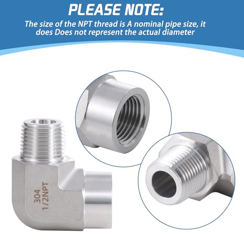 Windblowgrass Stainless Steel Pipe Fitting,90 Degree Barstock Street Elbow, 1/2" NPT Male x 1/2" NPT Female (Pack of 2) - Image 3