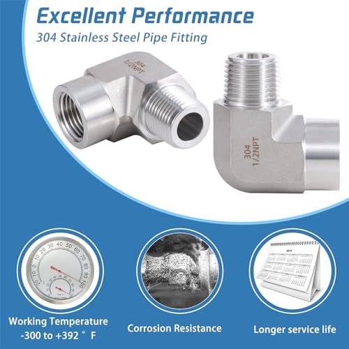 Windblowgrass Stainless Steel Pipe Fitting,90 Degree Barstock Street Elbow, 1/2" NPT Male x 1/2" NPT Female (Pack of 2) - Image 5