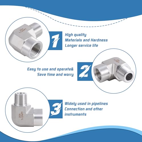 Windblowgrass Stainless Steel Pipe Fitting,90 Degree Barstock Street Elbow, 1/2" NPT Male x 1/2" NPT Female (Pack of 2) - Image 2
