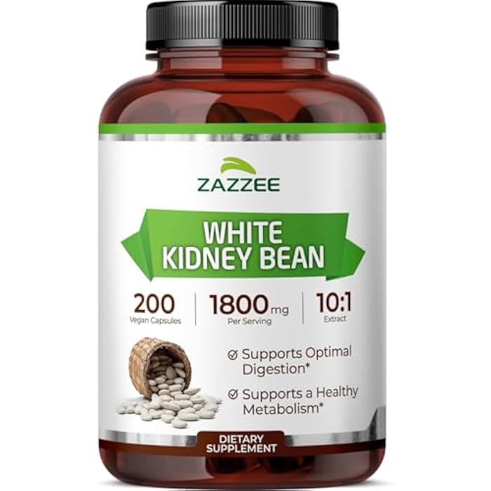 Zazzee White Kidney Bean 10:1 Extract, 1800 mg per Serving, 200 Vegan Capsules, Over 2 Month Supply, Standardized, Concentrated 10X Extract, 100% Vegetarian, All-Natural and Non-GMO, Made in The USA - Image 1