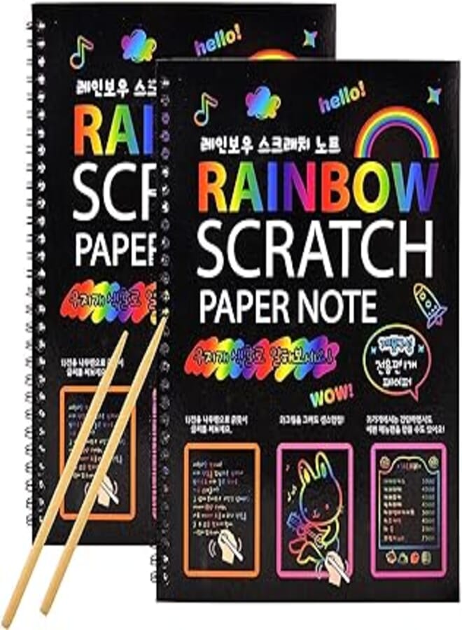 DMG Crafts For Kids, كتب فنية من Scratch للأطفال, لوحات رسم قوس قزح كبيرة من ورق Scratch Art ودفتر ملاحظات ملون للأعمار من 3 إلى 11 عامًا للفتيات أو الأولاد, فنون وحرف يدوية للأطفال