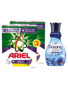 Automatic Lavender Freshness Laundry Detergent Powder 2.5Kg Pack of 2 With Downy Fabric Softener All-in-One Valley Dew 880 ml