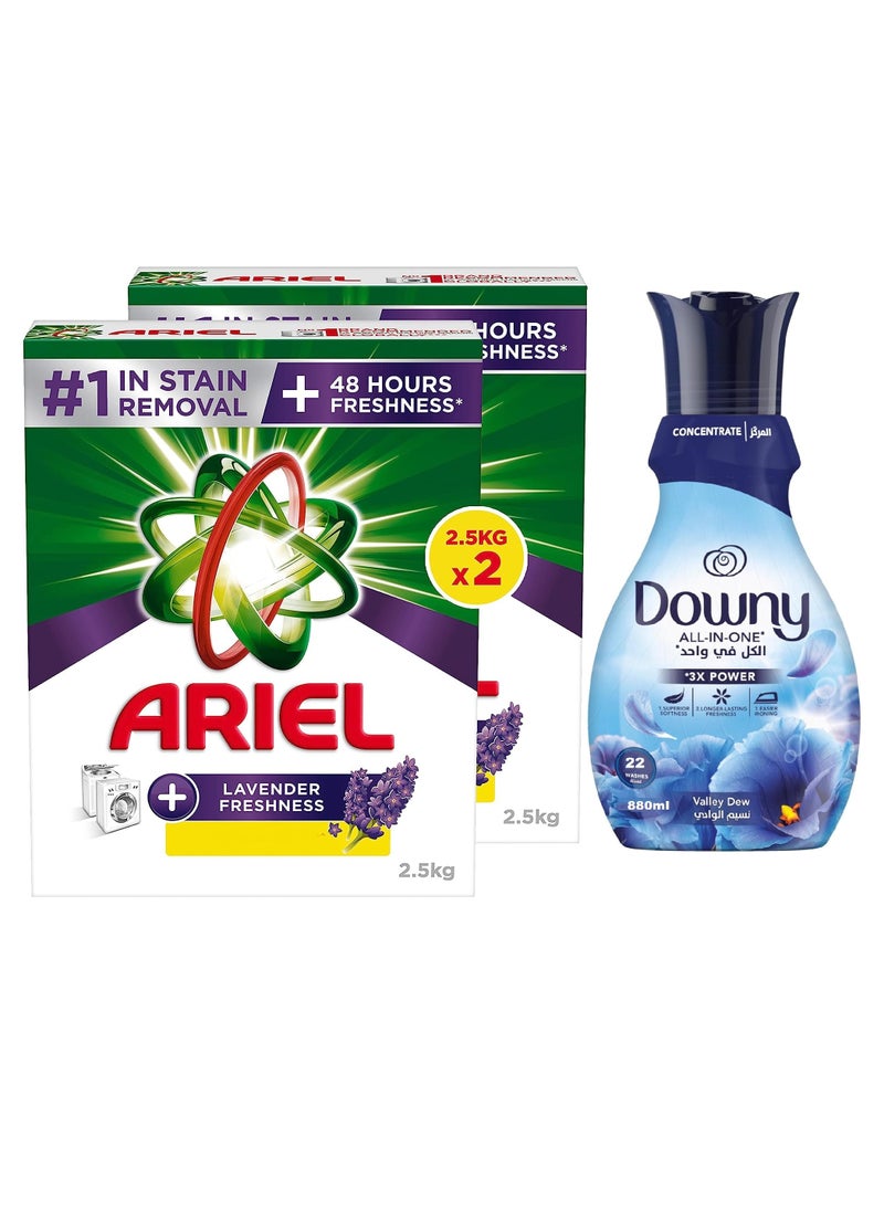 Ariel - Automatic Lavender Freshness Laundry Detergent Powder 2.5Kg Pack of 2 With Downy Fabric Softener All-in-One Valley Dew 880 ml - Image 1