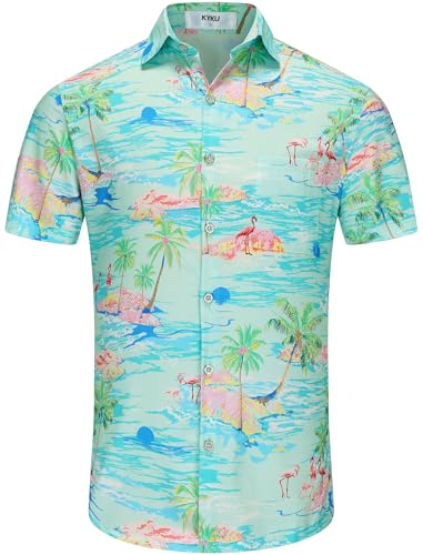 KYKU Men's Short Sleeve Tropical Shirts Hawaiian Button Down Shirt, Green, L - Image 3