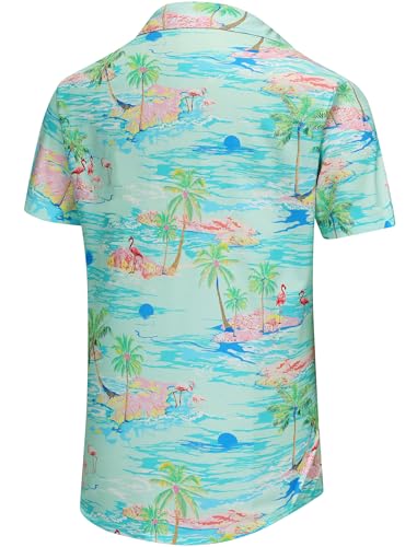 KYKU Men's Short Sleeve Tropical Shirts Hawaiian Button Down Shirt, Green, L - Image 4