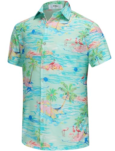 KYKU Men's Short Sleeve Tropical Shirts Hawaiian Button Down Shirt, Green, L - Image 2