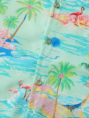 KYKU Men's Short Sleeve Tropical Shirts Hawaiian Button Down Shirt, Green, L - Image 5