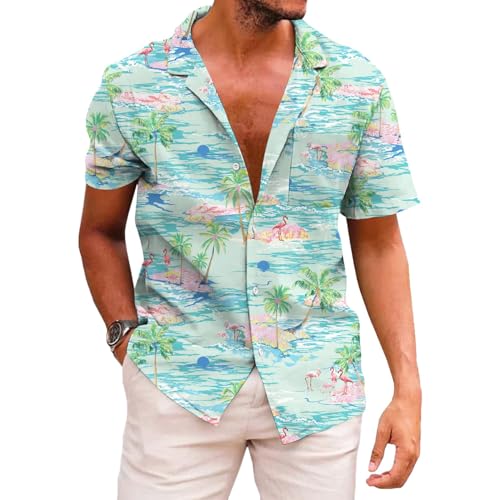 KYKU Men's Short Sleeve Tropical Shirts Hawaiian Button Down Shirt, Green, L - Image 1