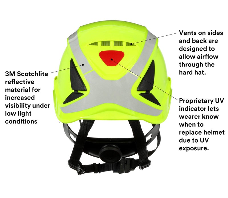 3M SecureFit Safety Helmet - Climbing Style Inspired Safety Helmet with 6 Point Suspension System, Vented with Scotchlite Reflective, Hi Visibility Green, X5014VX-ANSI, Construction - Image 5