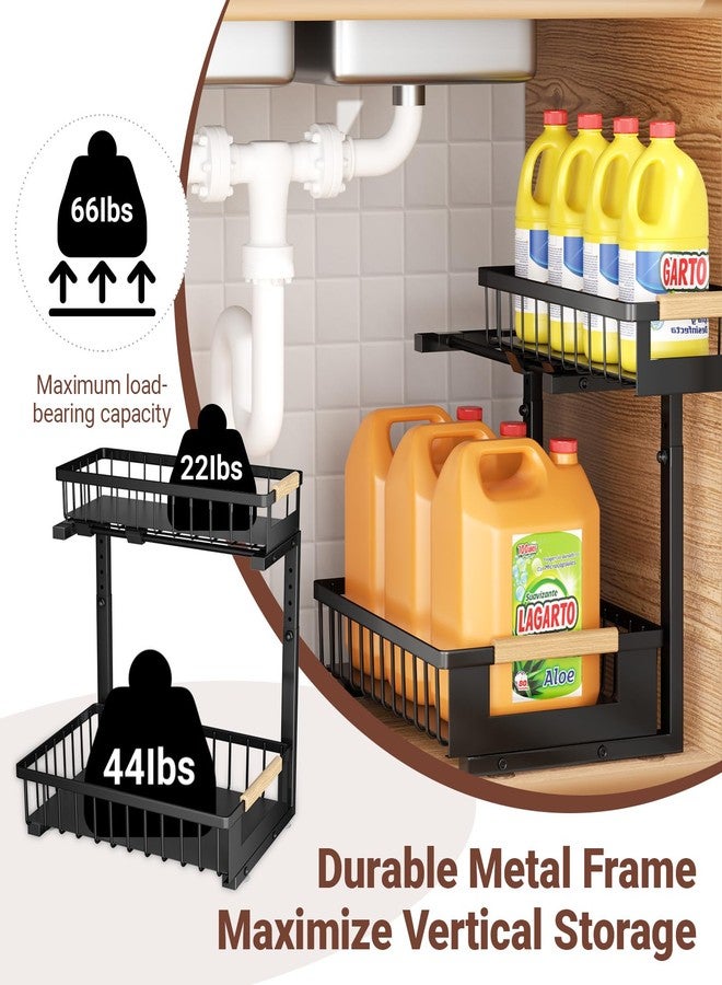 GUUKAR Under Sink Organizers and Storage, 2 Pack L-Shaped Pull Out Cabinet Organizer, 2 Tier Sliding Storage Rack with Adjustable Height, Metal Under Sink Shelf for Kitchen, Bathroom, Pantry, Black - Image 4
