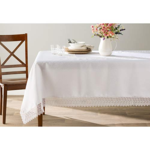 Violet Linen Treasure Lace Tablecloth White 70" by 140" Oblong/Rectangle - Image 2