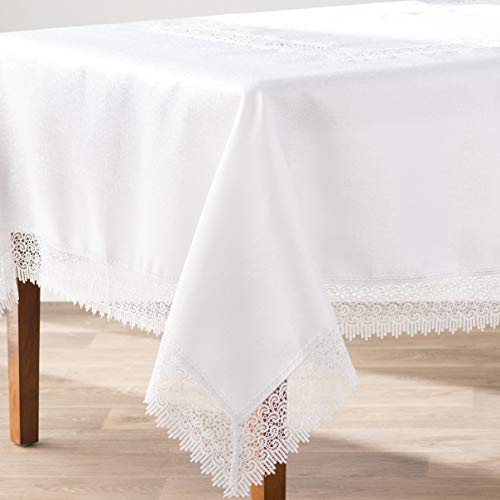 Violet Linen Treasure Lace Tablecloth White 70" by 140" Oblong/Rectangle - Image 3