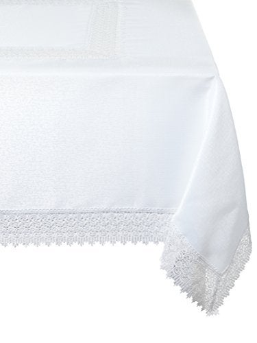 Violet Linen Treasure Lace Tablecloth White 70" by 140" Oblong/Rectangle - Image 1