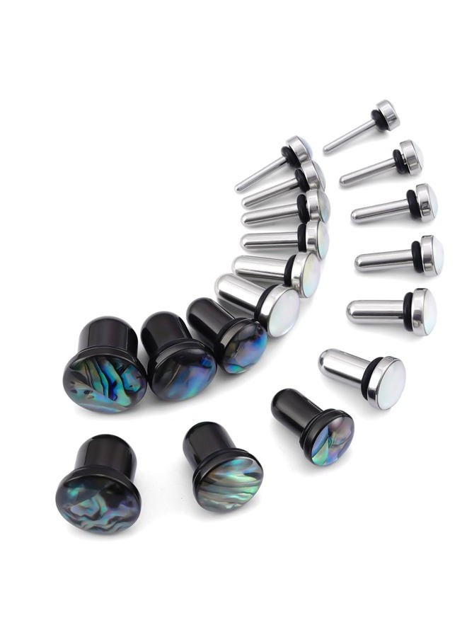 TBOSEN 18pcs Surgical Stainless Steel Stretching Kit Plugs Expander Single Flat Top Body Piercing Jewelry Set 14G-00G, Metal, Sandstone - Image 1
