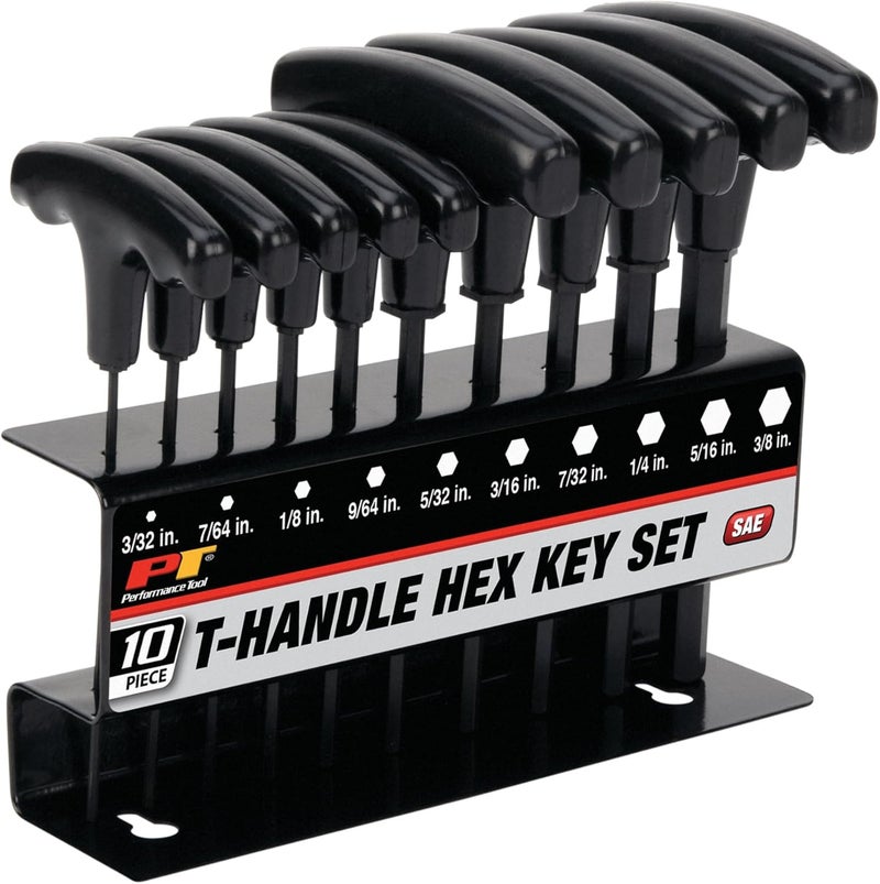 Performance Tool W80274 SAE T-Handle Hex Key Set, 10-Piece with Storage Rack - Image 1