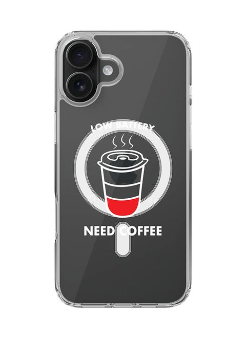 For iPhone 16 Plus Case [Compatible with MagSafe] Slim Magnetic cover Clear Phone Case - Low battery need coffee