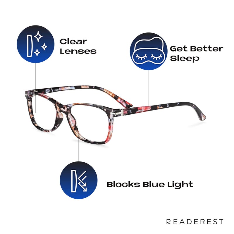 Readerest Blue Light Blocking Reading Glasses (Floral, 0.75 Magnification) Computer Eyeglasses With Thin Reflective Lens, Antiglare, Eye Strain, UV Protection, Stylish For Men And Women - Image 2