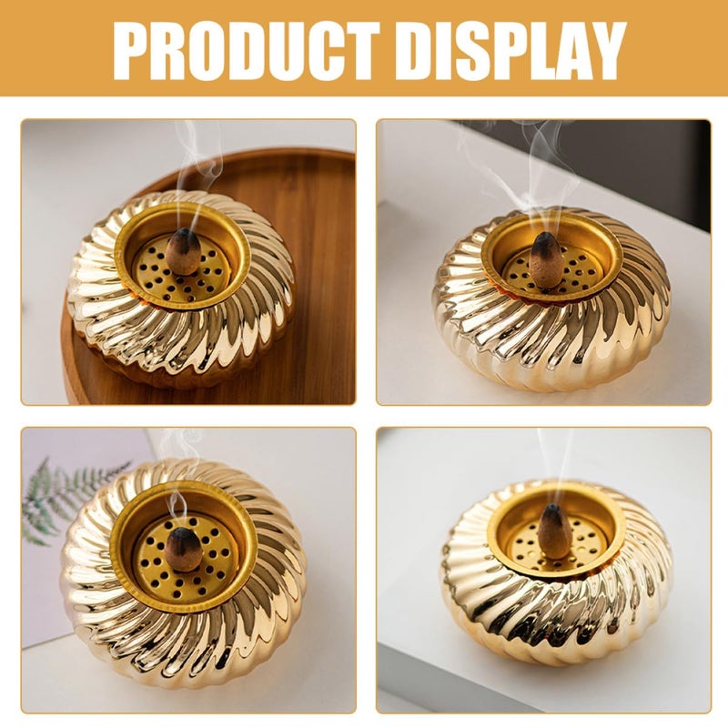 Gold Ceramic Incense Burner Cone Holder Metal Censer Home Fragrance Accessory For Living Room Desk - Image 4