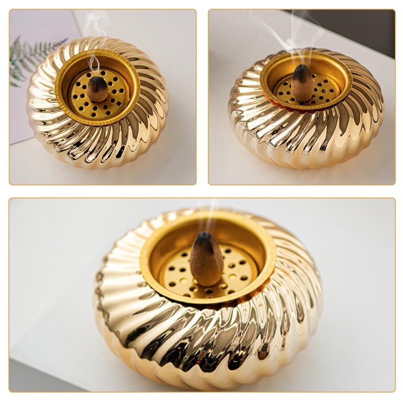 Gold Ceramic Incense Burner Cone Holder Metal Censer Home Fragrance Accessory For Living Room Desk - Image 5