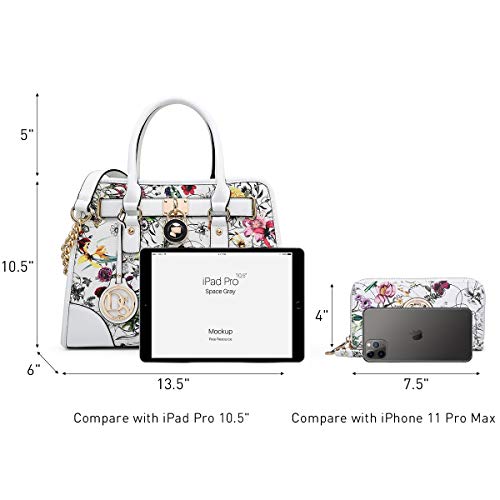 Dasein Women Handbags Top Handle Satchel Purse Shoulder Bag Hobo Bag Work Bag Set 2pcs (White Floral) - Image 5