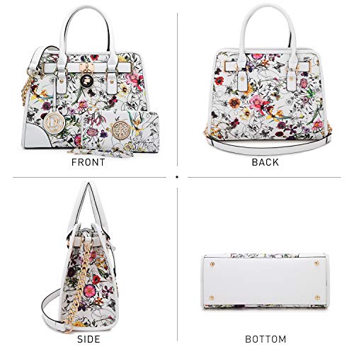 Dasein Women Handbags Top Handle Satchel Purse Shoulder Bag Hobo Bag Work Bag Set 2pcs (White Floral) - Image 4