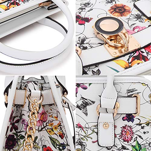 Dasein Women Handbags Top Handle Satchel Purse Shoulder Bag Hobo Bag Work Bag Set 2pcs (White Floral) - Image 3