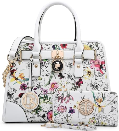 Dasein Women Handbags Top Handle Satchel Purse Shoulder Bag Hobo Bag Work Bag Set 2pcs (White Floral) - Image 1