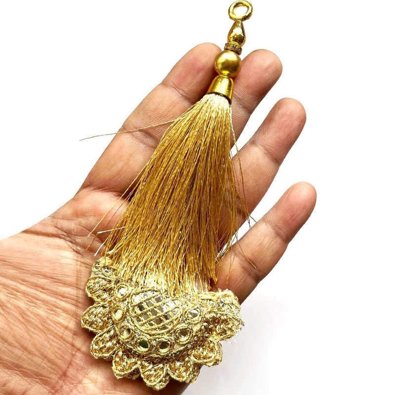 Adikala Craft Store Handmade Work Ethnic Sequin Tassel Latkan Set of 2 for Saree Pallu, Designer Blouse, Dupatta and Lehenga (Golden Sequin) - Image 5