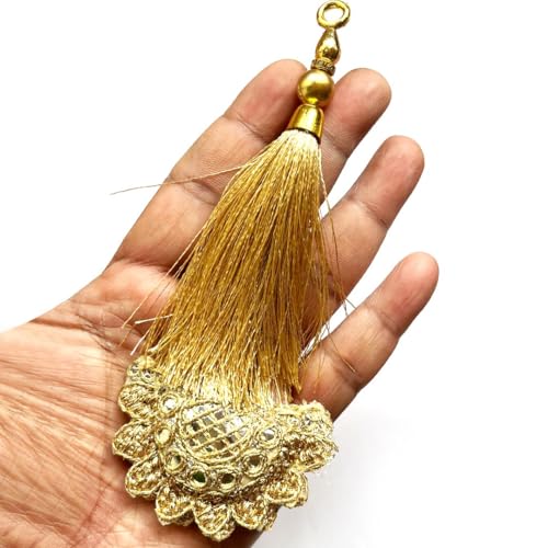 Adikala Craft Store Handmade Work Ethnic Sequin Tassel Latkan Set of 2 for Saree Pallu, Designer Blouse, Dupatta and Lehenga (Golden Sequin) - Image 1