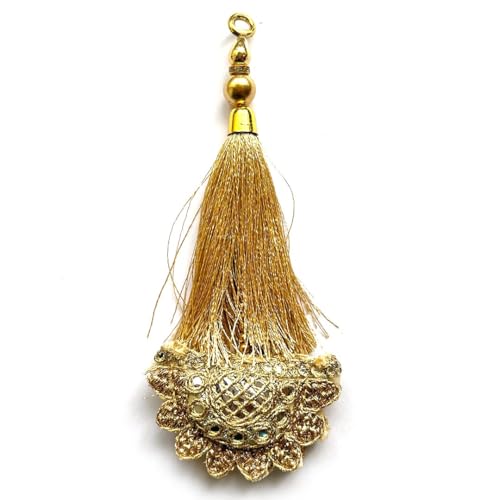 Adikala Craft Store Handmade Work Ethnic Sequin Tassel Latkan Set of 2 for Saree Pallu, Designer Blouse, Dupatta and Lehenga (Golden Sequin) - Image 2
