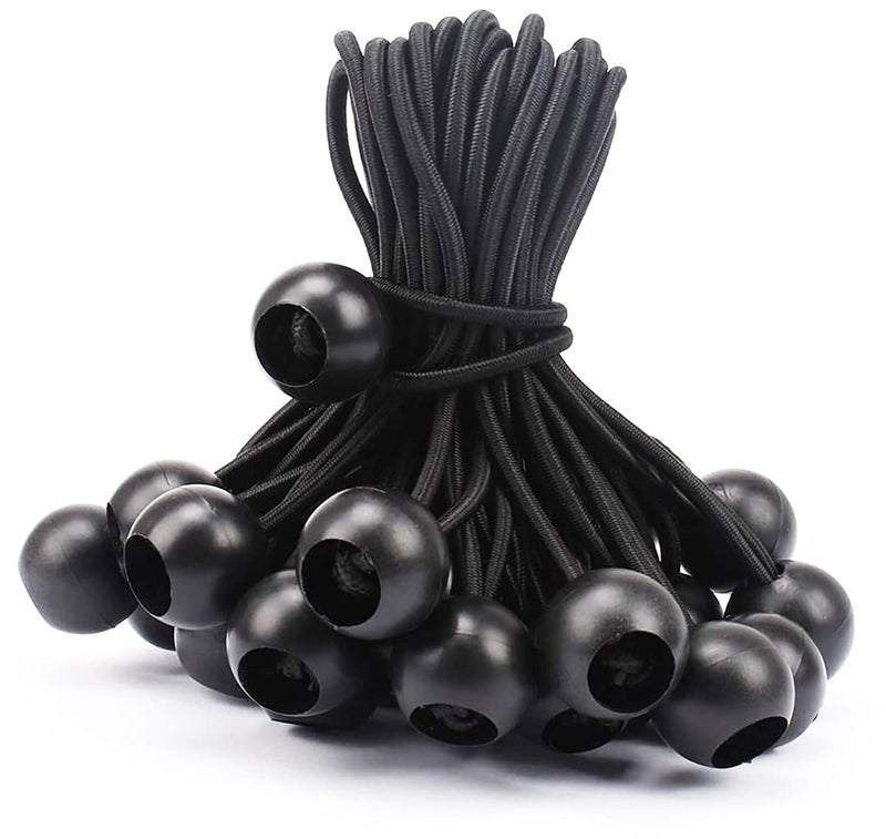 30 Pcs 6 Inches Ball Bungee Cords Black Heavy Duty Heavyweight Tarp Black Ball Bungee 4mm Thickness Weather Resistant Tie Down Strap Suitable for Camping Securing Tents Fixing Cables and Hoses