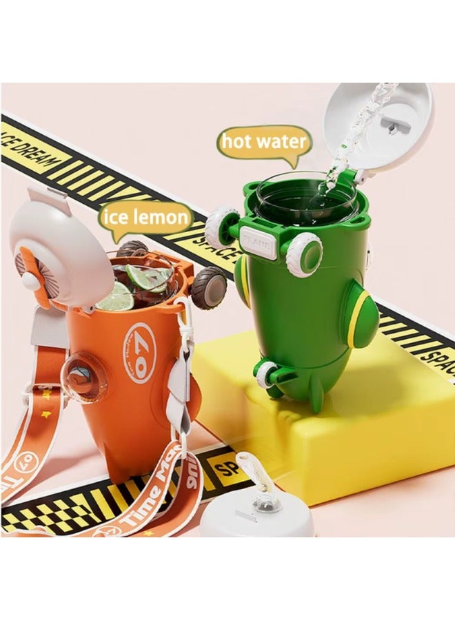 Twisoo Plane Shape Kids Water Bottle with Straw - 500ml, Cute Reusable Drinking Bottle, Leak-Resistant, BPA-Free, Wide Mouth, with Strap and Stickers ( Green ) - Image 3