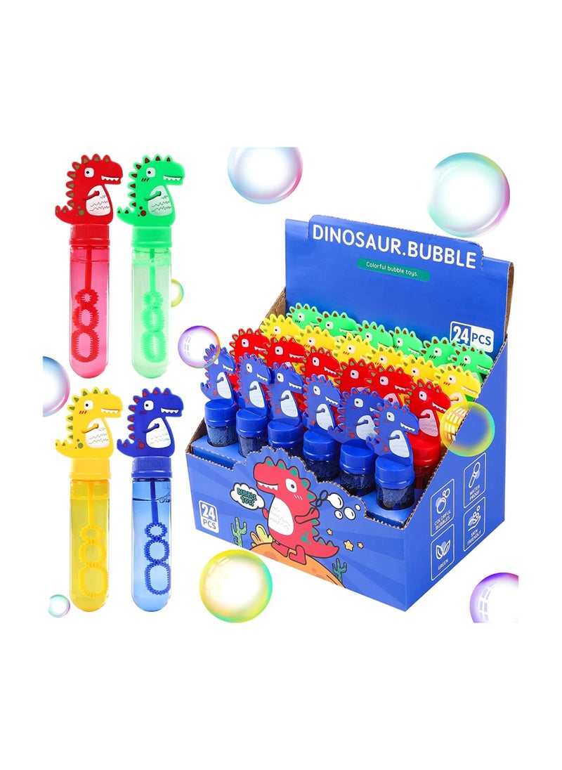 TOY GARDEN 24Pcs Dinosaur Bubble Wands,Bubble Wand Bulk for Kid,Dino Bubbles Party Favors for Boys Girls,Assortment Color Bubbles Wands for Dino Themed Birthday Gift Outdoors Activity with 8 Dinosaur Stickers  - Image 1