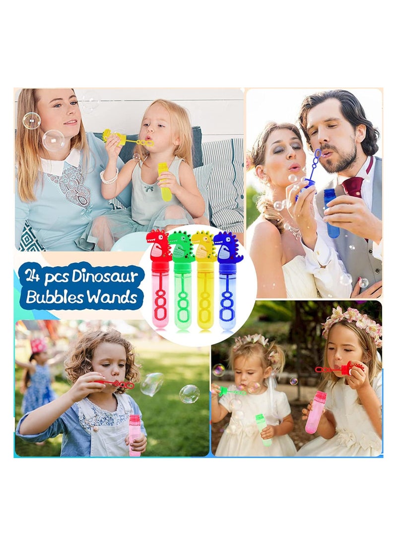 TOY GARDEN 24Pcs Dinosaur Bubble Wands,Bubble Wand Bulk for Kid,Dino Bubbles Party Favors for Boys Girls,Assortment Color Bubbles Wands for Dino Themed Birthday Gift Outdoors Activity with 8 Dinosaur Stickers  - Image 5