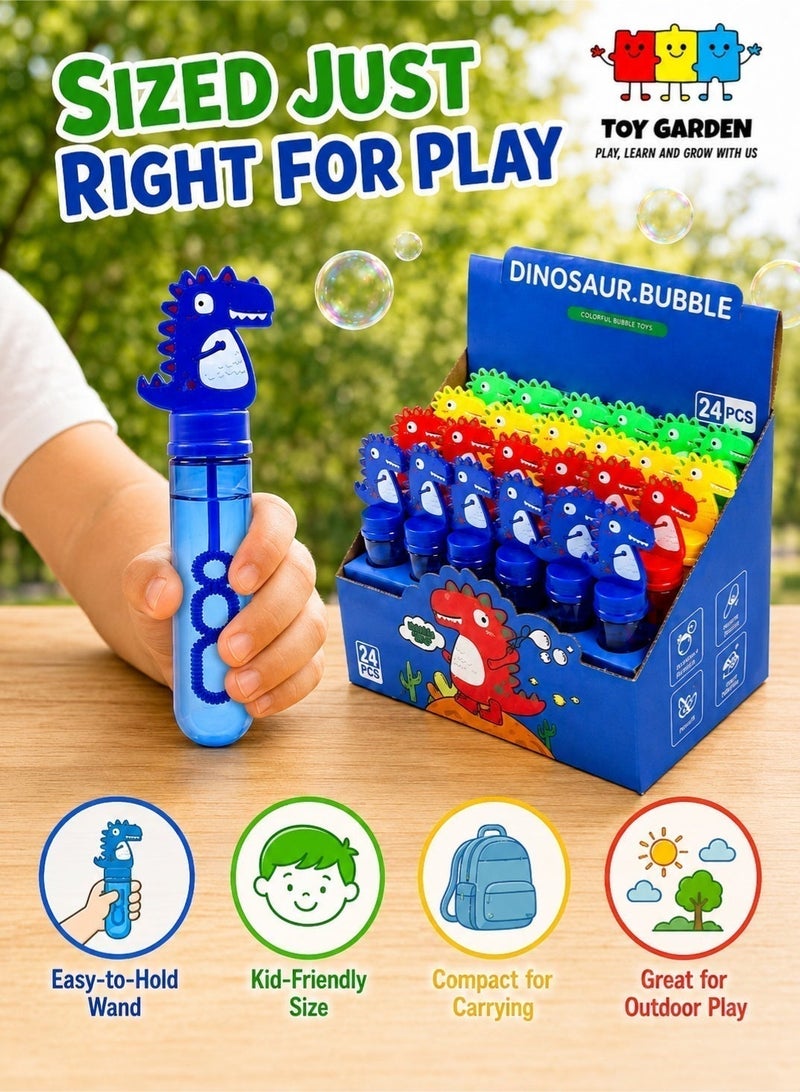 TOY GARDEN 24Pcs Dinosaur Bubble Wands,Bubble Wand Bulk for Kid,Dino Bubbles Party Favors for Boys Girls,Assortment Color Bubbles Wands for Dino Themed Birthday Gift Outdoors Activity with 8 Dinosaur Stickers - Image 4