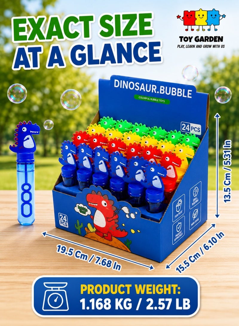 TOY GARDEN 24Pcs Dinosaur Bubble Wands,Bubble Wand Bulk for Kid,Dino Bubbles Party Favors for Boys Girls,Assortment Color Bubbles Wands for Dino Themed Birthday Gift Outdoors Activity with 8 Dinosaur Stickers - Image 4