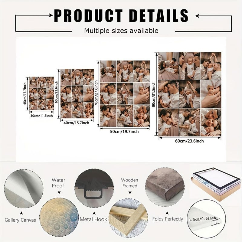 1pc 9 Grid Personalized Photo Digital Painting Kit Self Defined Photo Digital Painting Creation Gallery Wrapped Canvas With Wooden Frame Pre-Numbered Digital Painting 31.5x23.6 Inches Horizontal Personalized Art Gift For Cherished Memories - Image 2