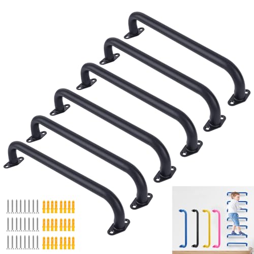 BiJun17 inch Metal Playground Handles,Monkey Bars Indoor Heavy Duty Ceiling Grab Bars for Indoor Outdoor Playgrounds Climbing Frames,Treehouses and Wall ladders (Black Set of 6) - Image 1