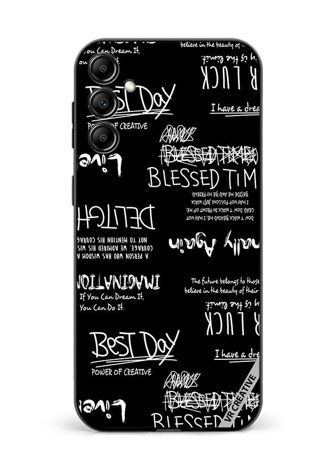 VR CREATIVE غطاء حماية لجهاز سامسونج جالاكسي A14 5G/A14 تصميم أسود متعدد الألوان مع النقوش والحروف - Image 1