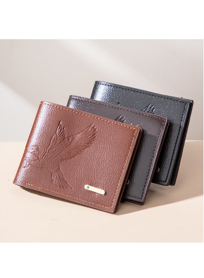 Men's Wallet PU Short Wallet Retro Coin Purse Card Holder Black  - Image 2
