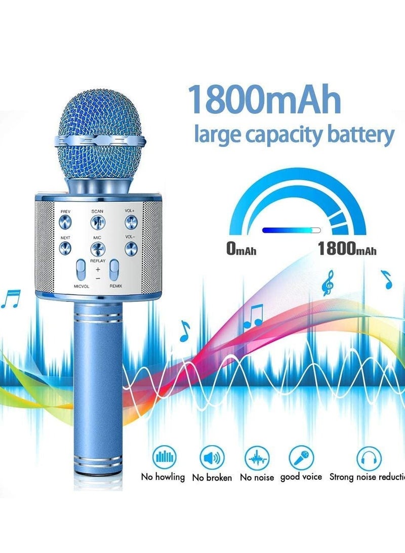Wireless Bluetooth Karaoke Microphone Machine,Portable Handheld Karaoke Bluetooth Handheld Karaoke Speaker Player Machine for Kids Adults Home KTV Party for Android/Iphone/Ipad/Pc Girl Boy Blue - Image 3