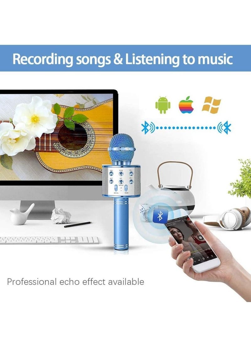 Wireless Bluetooth Karaoke Microphone Machine,Portable Handheld Karaoke Bluetooth Handheld Karaoke Speaker Player Machine for Kids Adults Home KTV Party for Android/Iphone/Ipad/Pc Girl Boy Blue - Image 4