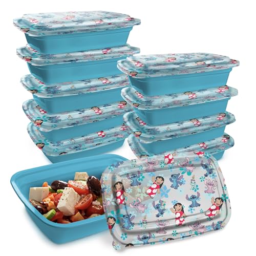 Best Brands Disney Meal Prep Containers 20Piece Reusable Food Containers with Lids Freezer Microwave Dishwasher Safe Featuring Mickey Minnie Lilo Stitch 338 Oz To Go Food Containers - Image 1