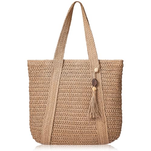 Pleneal Straw Beach Bags for Women - Women Beach Handmade Woven Tote Bag, Summer Mesh Hollow Shoulder Bag for Holiday Market - Image 1