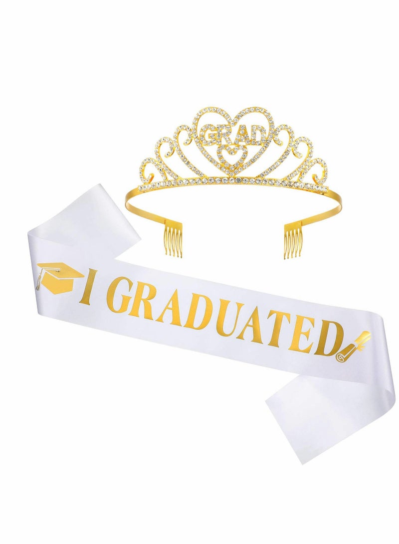 KASTWAVE Graduation Satin Sash Crown Tiara Kit,Glittered Metal Graduation Princess Grad Crown Tiara and Graduated Sash,Great Gifts for Graduation Party Decorations... - Image 1