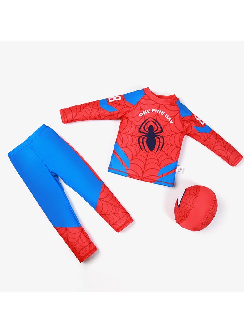 Boys Two Piece Swimsuit Set, Cartoon Spider Print Long Sleeve Sun Protection Swimwear, Quick Dry Bathing Suit for Kids Children - Image 1