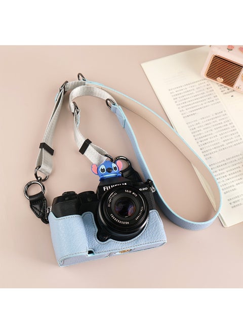 Suitable For Fuji XS20 Protective Case XT30 Second Generation Camera Bag XT5 Base XM5 Leather Case XT20/XS10 Case-Color:D: Xs20 Lychee Pattern Base [blue] + V303 Shoulder Strap, Tempered Film (excluding Hot Shoe Cover)