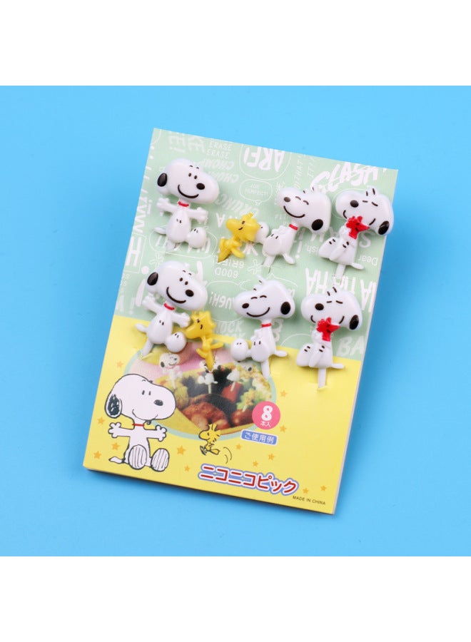 Japanese Cartoon Fruit Fork Cute Animal Fruit Fork Children Baby Special Fruit Sign Wholesale-Color:8pc Fruit Fork/Snoopy Paper Card Pack  - Image 1
